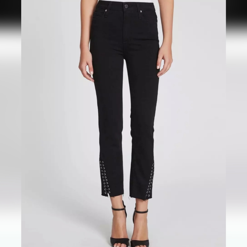 Paige Black Jacqueline Straight Twist Front Jeans, Size 31